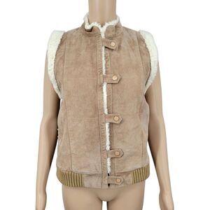Vintage Suede and Knit Vest with Faux Sherpa Lining Tan